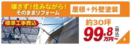 壊さず！住みながら！そのままリフォーム 屋根＋外壁塗装 標準工事費込 約30坪